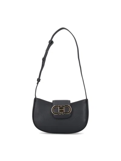 Ferragamo Gancini Shoulder Bag In Black