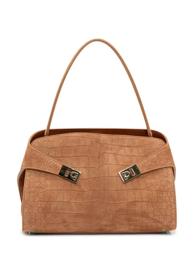 Ferragamo Mini Shoulder Bag With Stylish Front Buckles In Brown