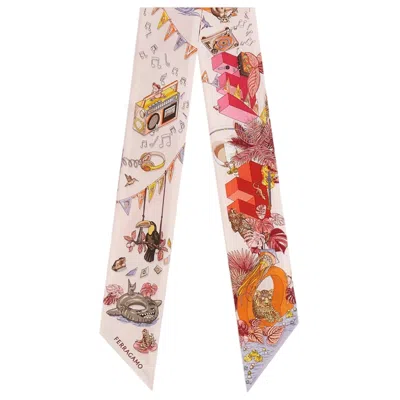 Ferragamo Mini Silk Bandeau Scarf With Jungle Party Print In Multi