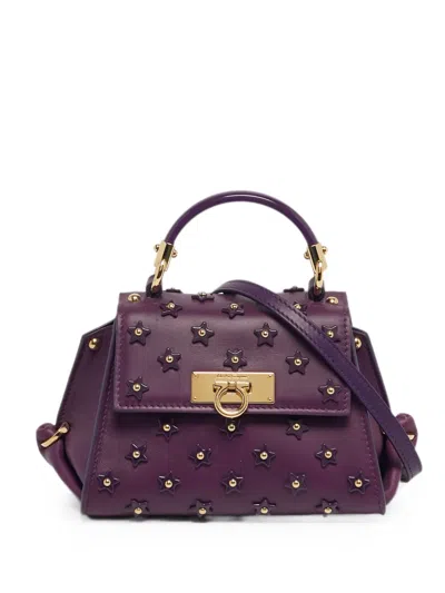 Pre-owned Ferragamo Mini Sofia Star-embellished Tote Bag In Purple