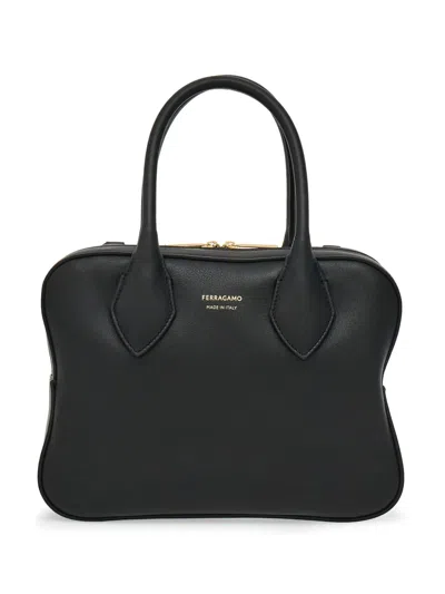 Ferragamo Small Leather Tote Bag In Black