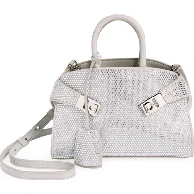 Ferragamo Mini Strass Crystal Top Handle Bag In Metallic