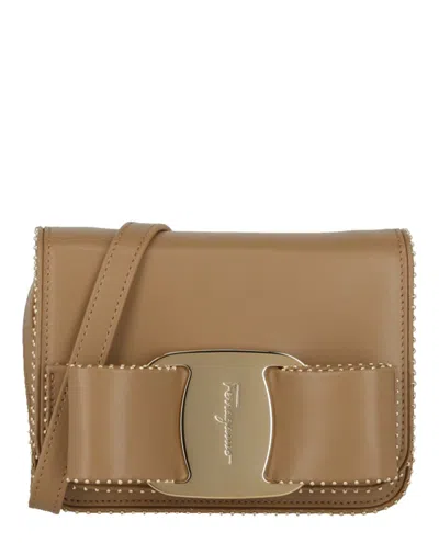 Ferragamo Mini Vara Bow Crossbody Bag In Beige