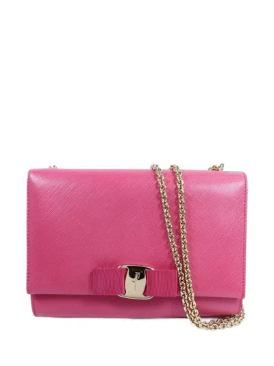 Pre-owned Ferragamo Mini Vara Bow Leather Crossbody Bag In Pink