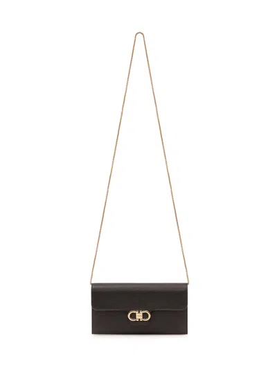 Ferragamo Mini Wallet For Everyday Essentials In Nero-flame Red