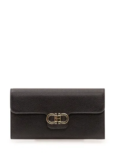 Ferragamo Mini Wallet For Everyday Essentials In Nero-flame Red