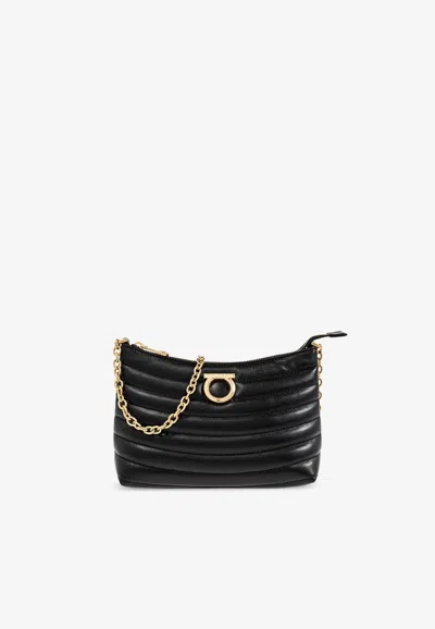 Ferragamo Mini Wavy Quilted Leather Shoulder Bag In Black