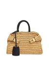 Ferragamo Mini Woven Hug Bag In Natural/black/gold