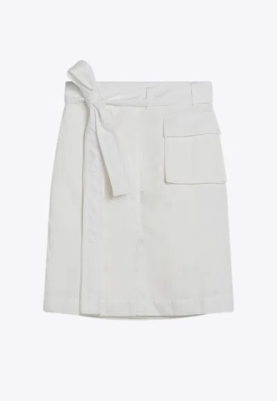 Ferragamo Mini Wrap Skirt In Cotton Blend In White