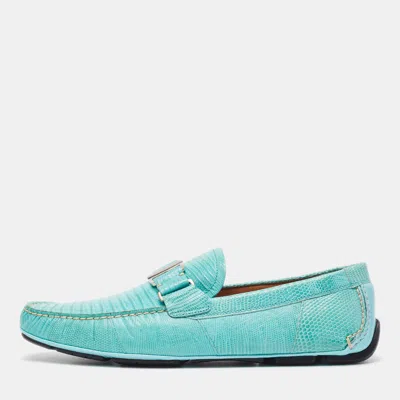 Pre-owned Ferragamo Mint Green Lizard Sardegna Loafers Size 44