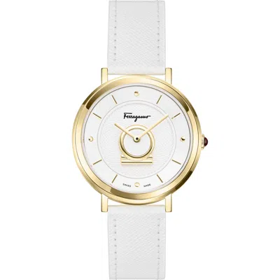 Ferragamo Minuetto Leather Strap Watch, 36mm