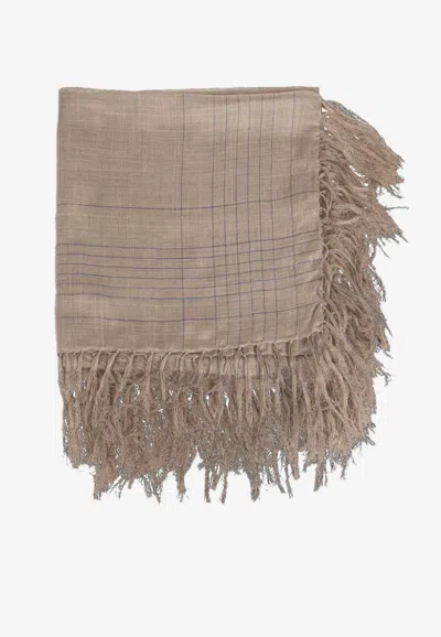 Ferragamo Mirage Logo-embroidered Fringed Scarf In Beige