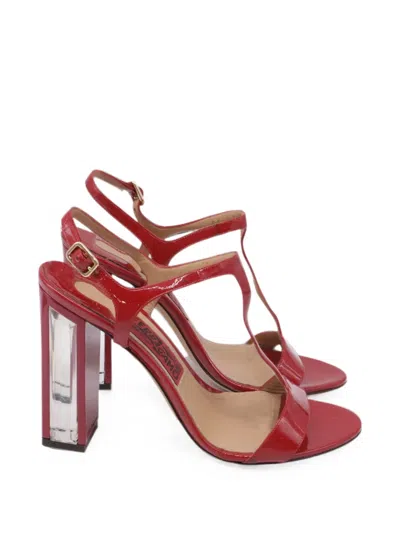 Pre-owned Ferragamo Mirrored Heel T-strap Sandals In Red