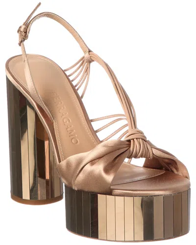 Ferragamo Sabrina Mirrored Platform Heels In Neutral