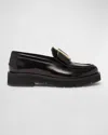 Ferragamo Mirty Leather Vara Bow Loafers In Nero
