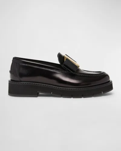 Ferragamo Mirty Leather Vara Bow Loafers In Black