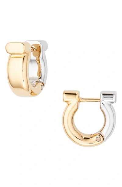 Ferragamo Contrast Logo Hoop Earrings In Palladio/oro