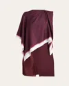 Ferragamo Cape Detail Sleeveless Silk Dress In Burgundy