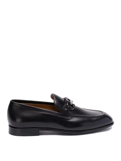 Ferragamo Luxury Leather Gancini Moccasins In Black