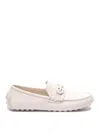 Ferragamo Stylish Round Toe Leather Loafers In White