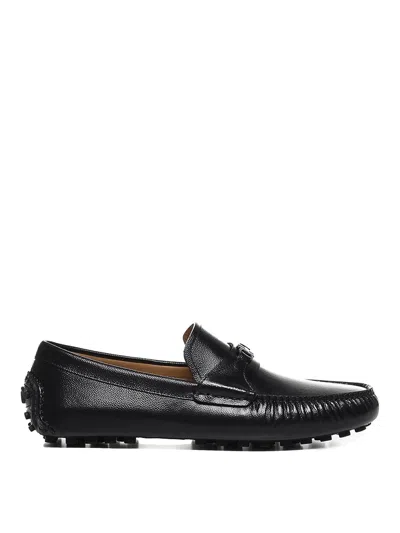 Ferragamo Leather Loafers With Round Toe And Sole In Black