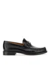 Ferragamo Men 'fort' Blue Slip-on Loafers With Gancini Detail In Brushed Leather Man In Black
