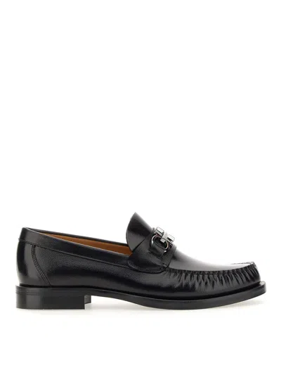 Ferragamo Man Moccasin With Gancini Ornament In Black