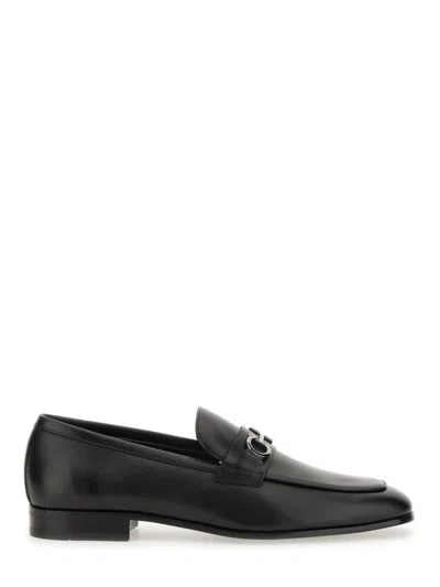 Ferragamo Moccasin Gancini With Distinctive Metal Detail In Black