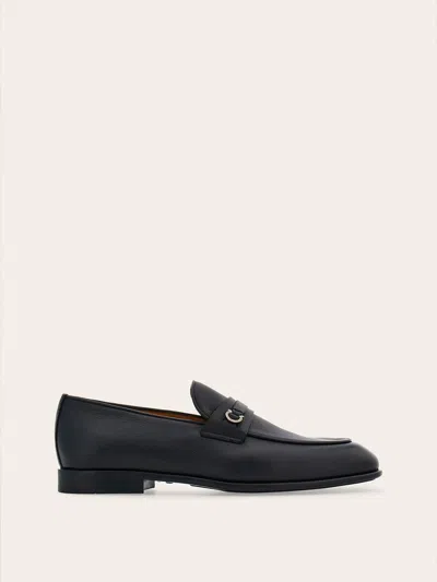 Ferragamo Man Moccasin With Gancini Ornament In Black