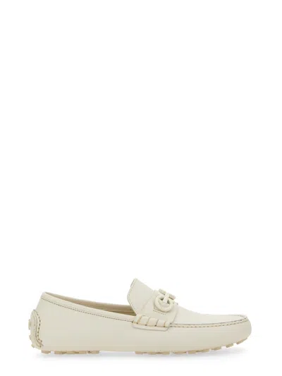 Ferragamo Moccasin With Gancini Ornament In White