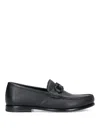 Ferragamo Black Calf Leather Flat Shoes In Black