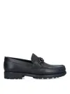 Ferragamo Leather David Loafer With Gancini Hook For Men In Black