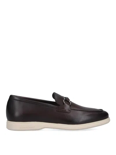 Ferragamo Buckle Loafers With Almond Toe And Metal Hardware In Brown