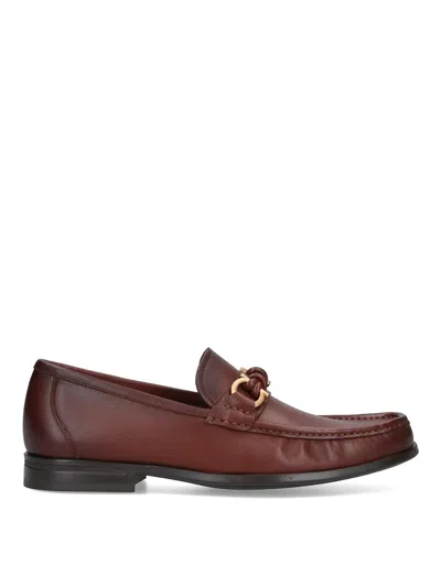 Ferragamo Alain Leather Loafers Gold-tone Hardware Round Toe In Brown