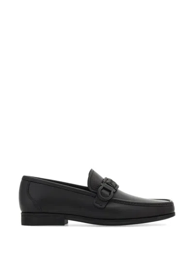 Ferragamo Moccasins With Braid Gancini Ornament In Black