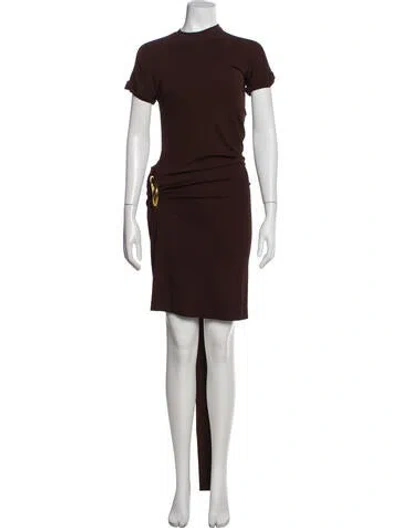 Pre-owned Ferragamo Mock Neck Knee-length Dress In Brown