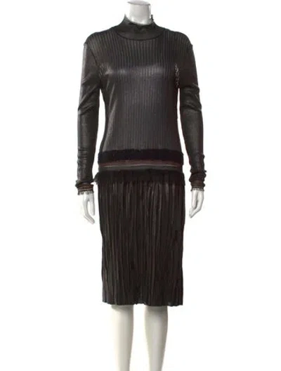 Pre-owned Ferragamo Mock Neck Knee-length Dress In Silver