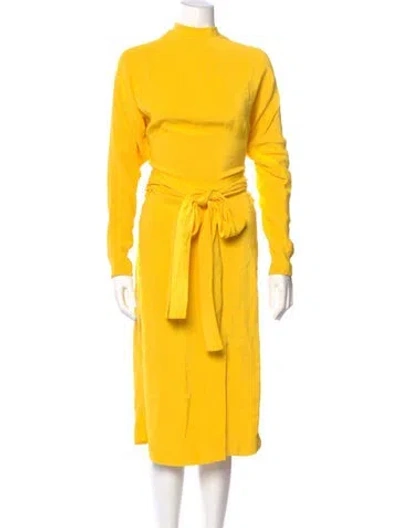 Pre-owned Ferragamo Mock Neck Long Dress In Yellow
