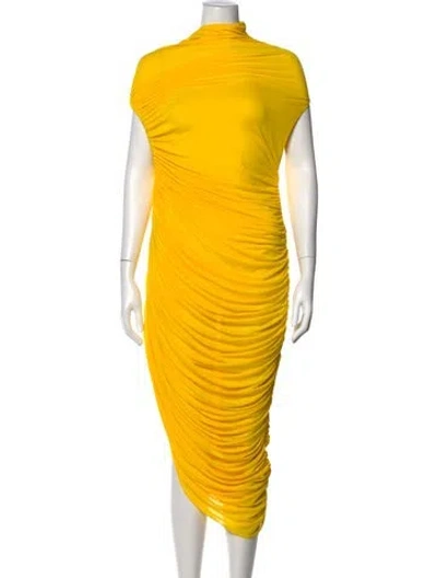 Pre-owned Ferragamo Mock Neck Midi Length Dress W/ Tags In Yellow