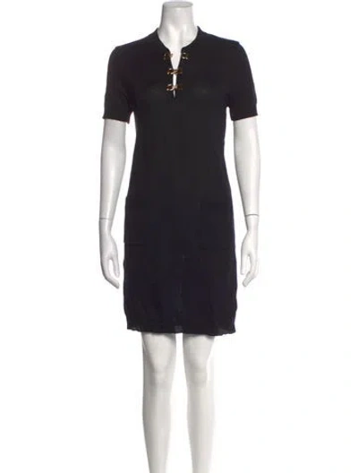 Pre-owned Ferragamo Mock Neck Mini Dress In Black