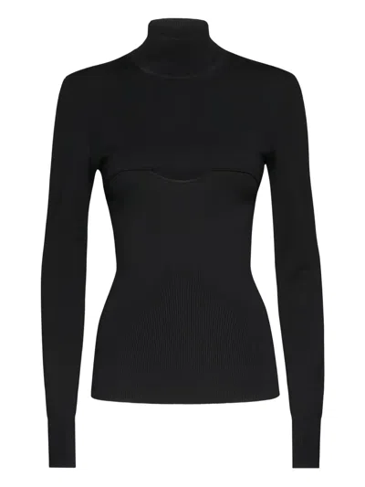 Ferragamo Mock-neck Ribbed Top In Black