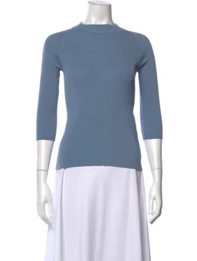 Pre-owned Ferragamo Mock Neck Three-quarter Sleeve Top In Blue