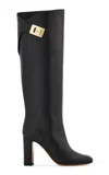 Ferragamo Enni Leather Knee Boots In Black