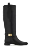 Ferragamo Knee High Boot With Hug Buckle Detail In Black