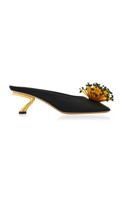 Ferragamo Black Sandals With Low Heel And Crystal Embellishment On The Front In Fabric Woman