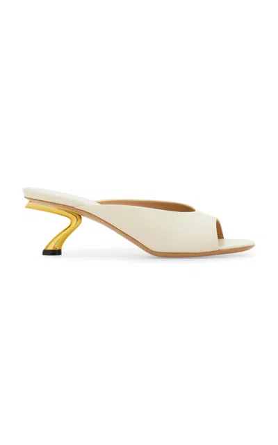 Ferragamo Ivory Leather Igea Mules In Metallic