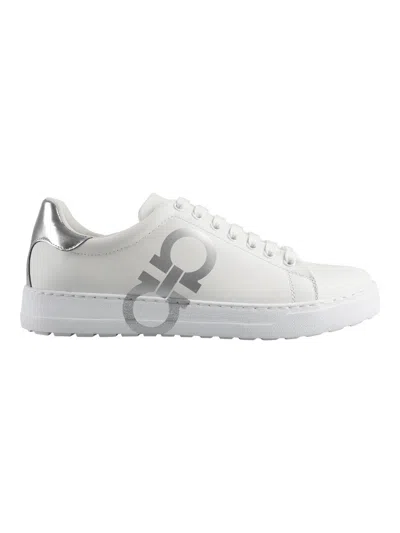 Ferragamo Modern White Calf Leather Low Top Sneakers For Men