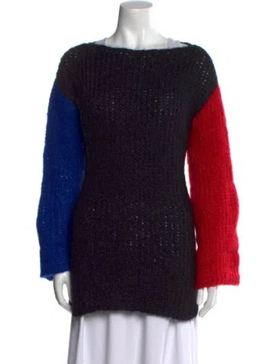 Pre-owned Ferragamo Mohair Colorblock Pattern Sweater In Black