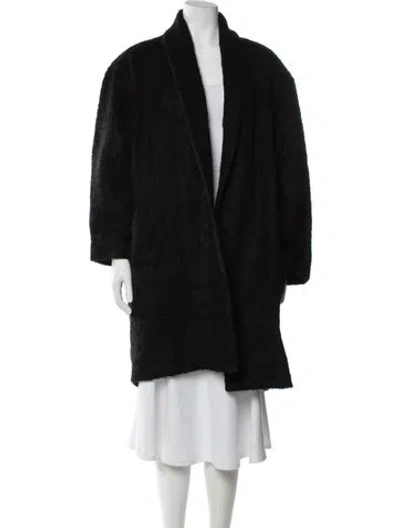 Pre-owned Ferragamo Mohair Faux Fur Coat In Black