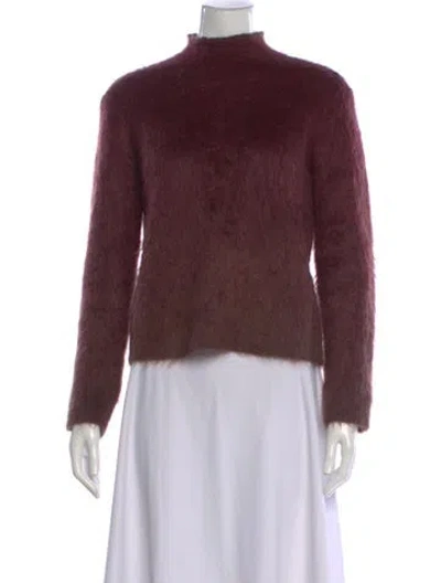 Pre-owned Ferragamo Mohair Mock Neck Sweater In Burgundy
